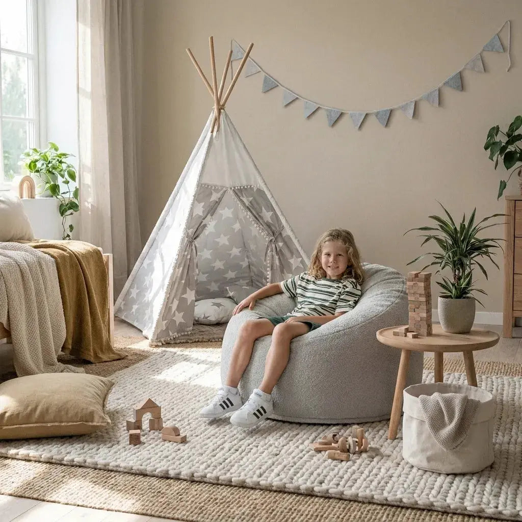 Barnfåtölj Sittsäck Om 85 Teddy White Grey