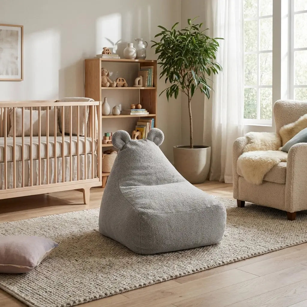 Barnfåtölj Sittsäck Snug 80 Bear Teddy White Grey