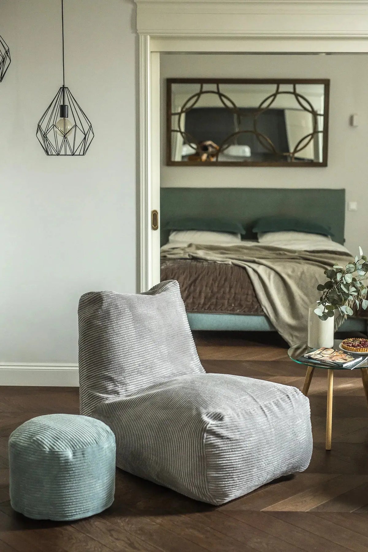 Sittsäck Tube Waves White Grey-Bean bags-Slowdown