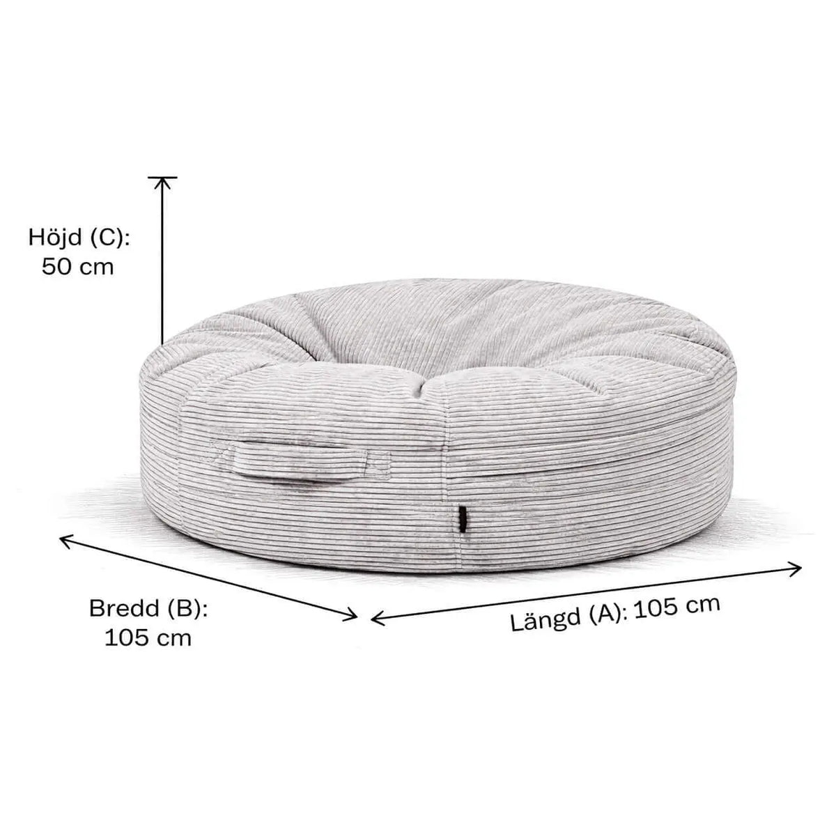 Saccosäck Riviera Aquamarine med måtten 50 cm höjd och 105 cm bredd för avkoppling.