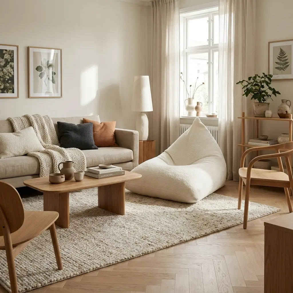 Sittsäck Razz Teddy Cream SLOWDOWN