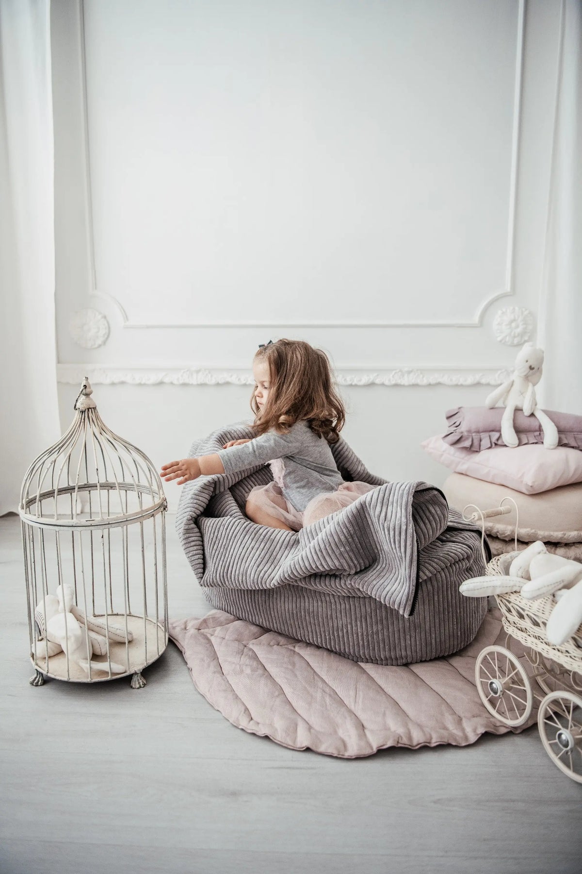 Sittsäck Cocoon 100 Waves White Grey-Bean bags-Slowdown