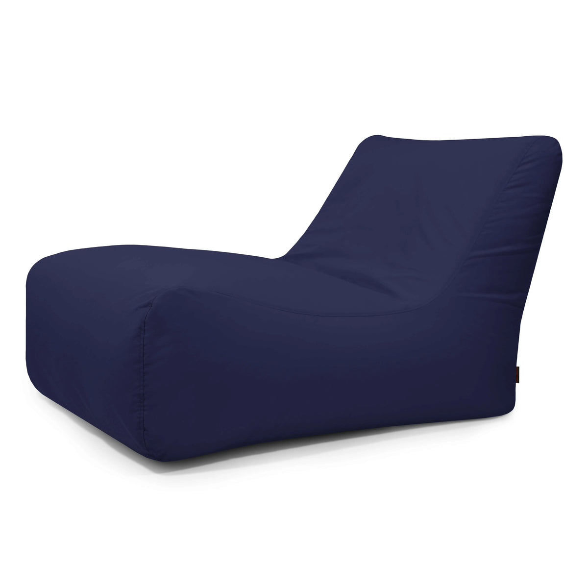 Mörkblå Lounge 100 sittsäcksfåtölj med brett ryggstöd och hög sits.