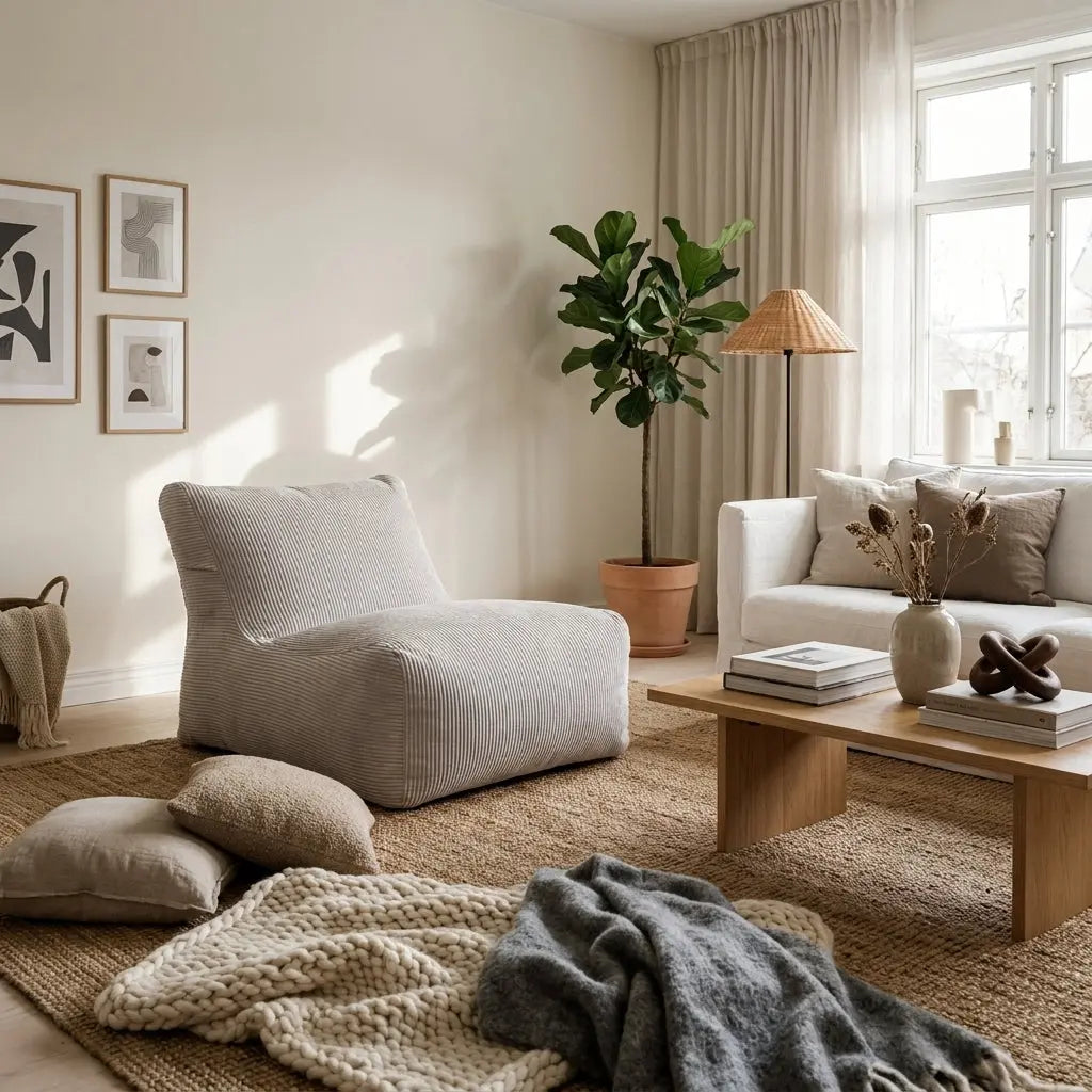 Sittsäck Lounge 100 Waves White Grey