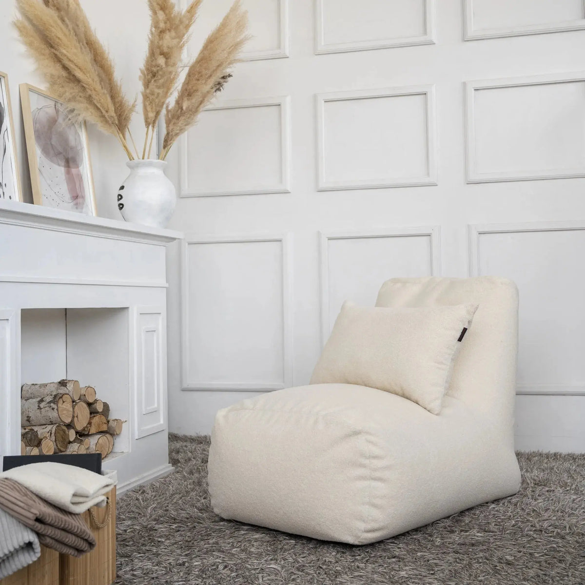Sittsäck Tube Teddy Cream-Bean bags-Slowdown