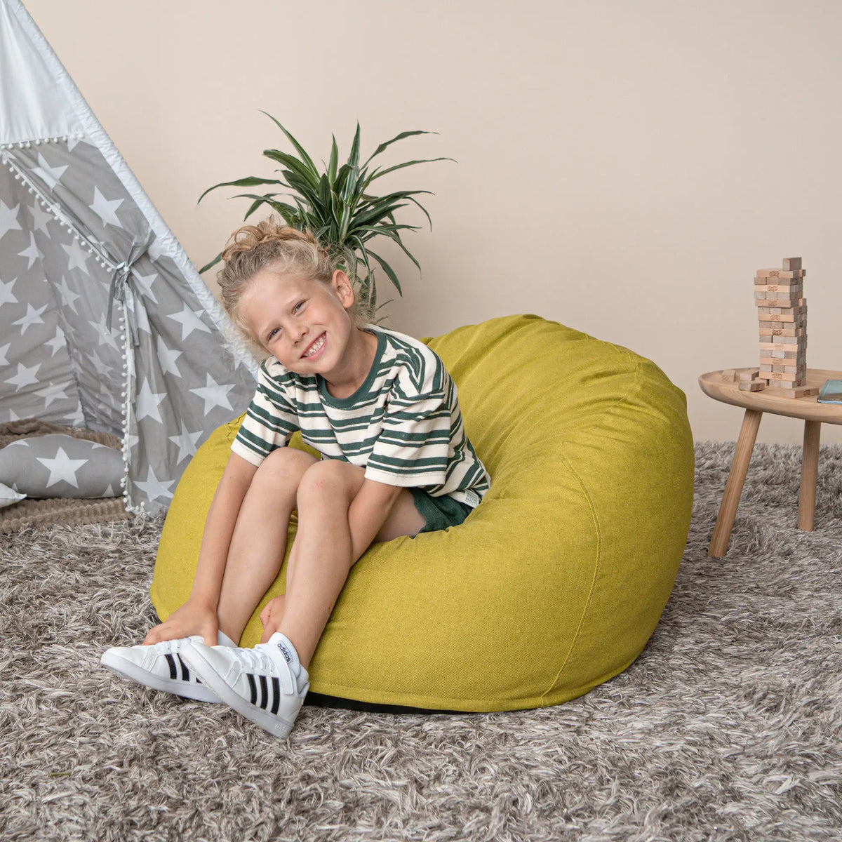 Barnfåtölj Sittsäck Om 85 Teddy White Grey-Bean bags-Slowdown